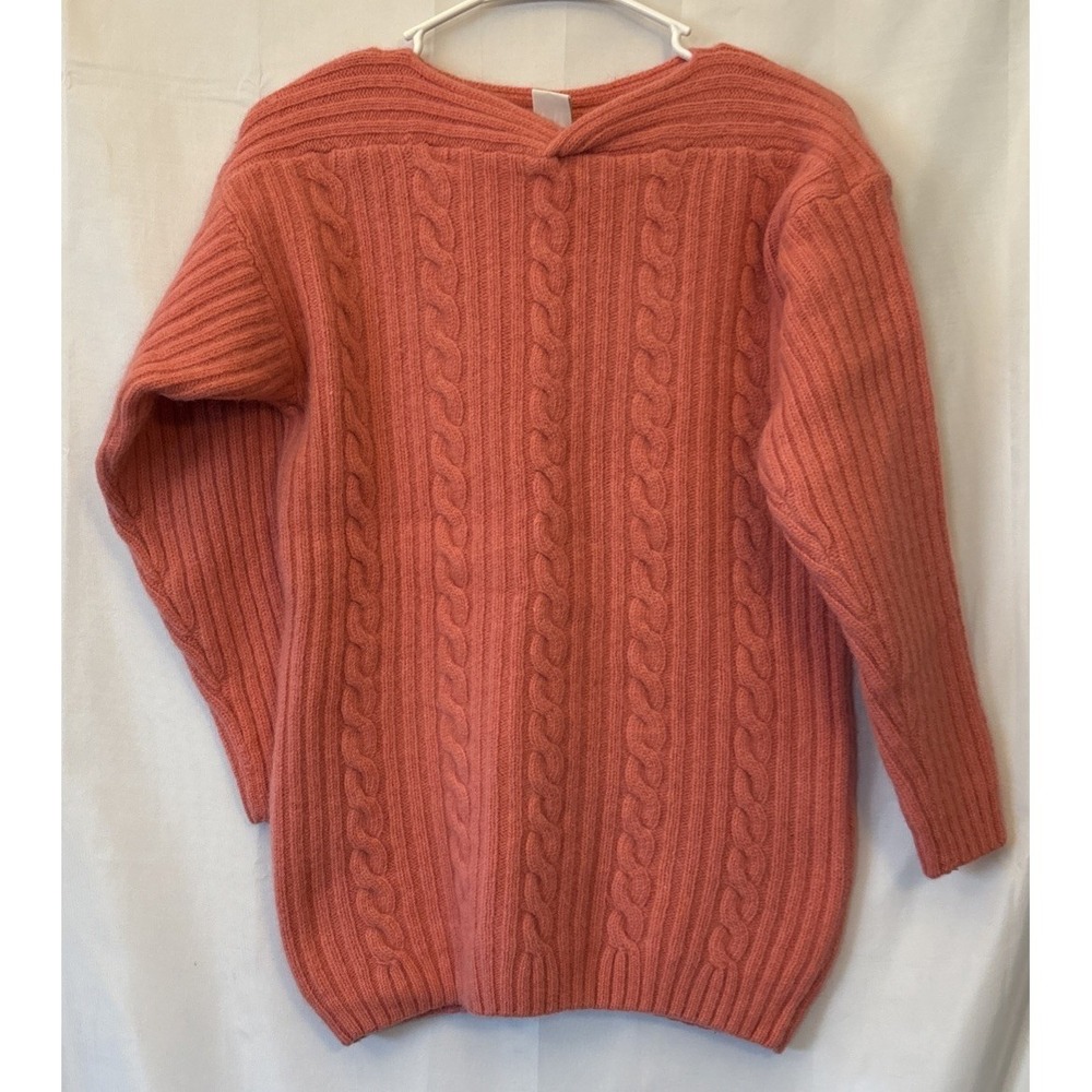 Vtg Clifford & Wills Pink Coral Cable Knit Sweater Lambswool Rabbit BoatNeck S